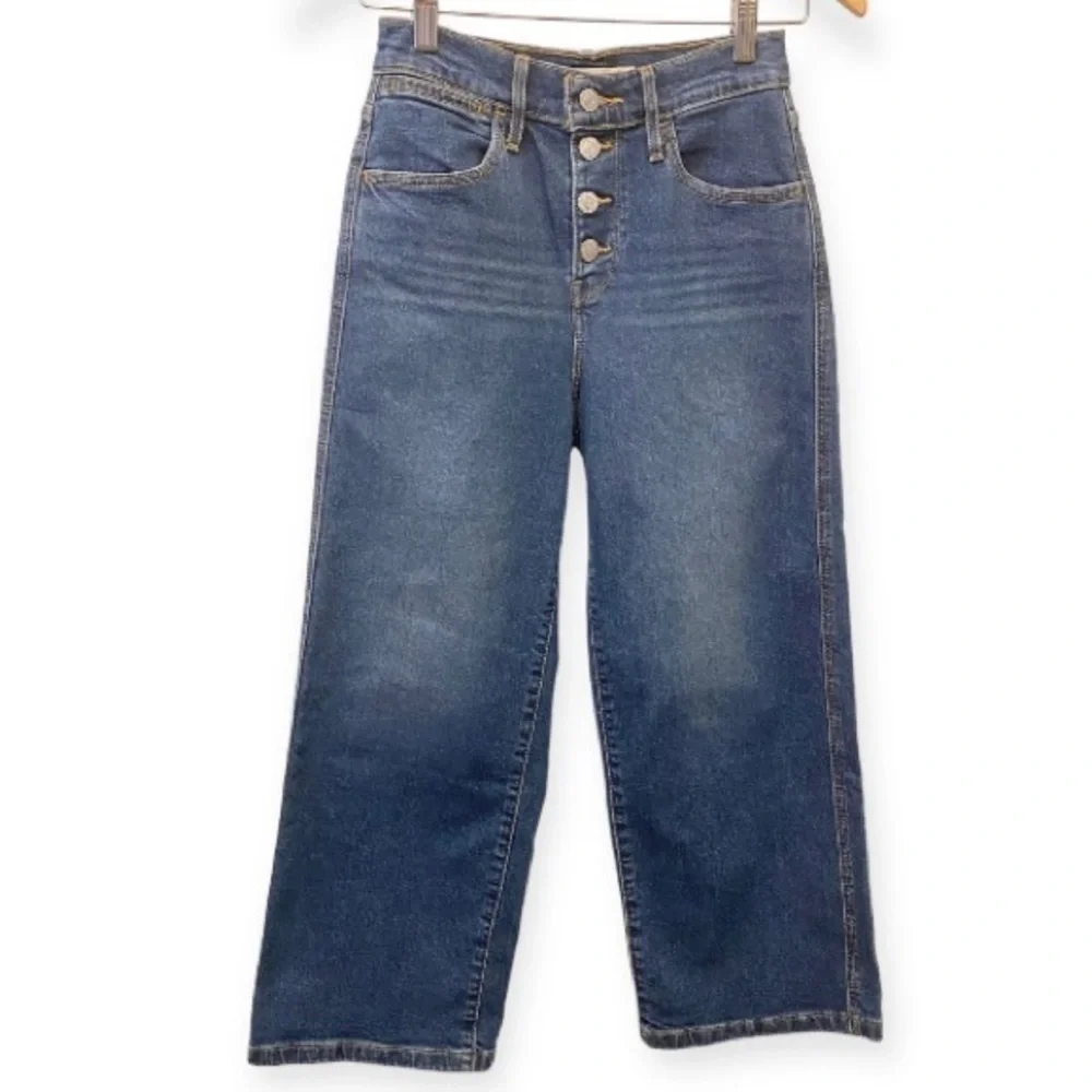 Levi’s 24 (0/00) Mile High Cropped Wide Leg Jeans Exposed Button Fly Stretch